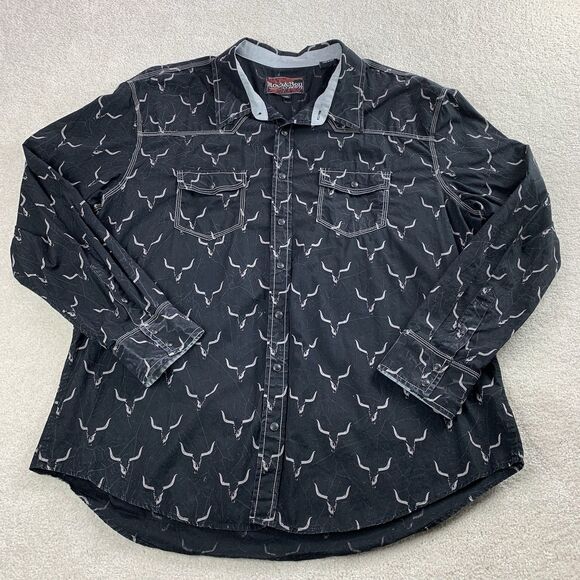 Rock & Roll Shirt Men XXL Steer All Over Print Western Pearl Snap Cowboy Rodeo - Picture 1 of 11